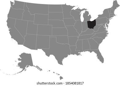 Black location map of US federal state of Ohio inside gray map of the United States of America