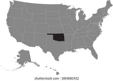 Black location map of US federal state of Oklahoma inside gray map of the United States of America