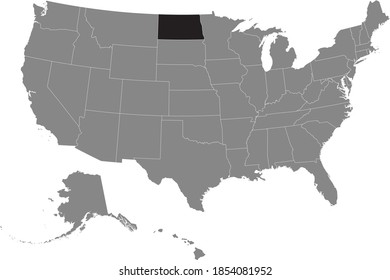 Black location map of US federal state of North Dakota inside gray map of the United States of America