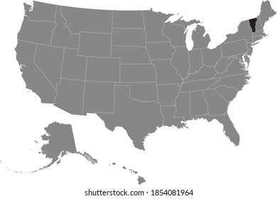 Black location map of US federal state of Vermont inside gray map of the United States of America