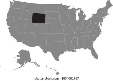 Black location map of US federal state of Wyoming inside gray map of the United States of America