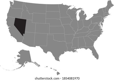Black location map of US federal state of Nevada inside gray map of the United States of America