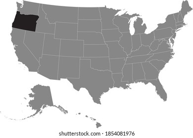 Black location map of US federal state of Oregon inside gray map of the United States of America