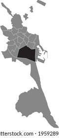 Black location map of the Valencian Quatre Carreres district inside the Spanish regional capital of Valencia, Spain
