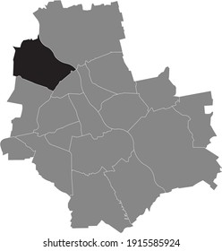 Mapa de ubicación negra del distrito de Varsovia Bielany dentro del mapa gris de Varsovia, Polonia