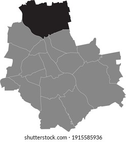 Mapa de ubicación en negro del distrito de Varsovia Białołęka dentro del mapa gris de Varsovia, Polonia