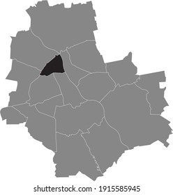 Black location map of the Varsovian Żoliborz district inside gray map of Warsaw, Poland