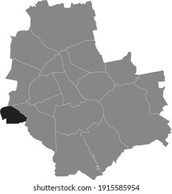 Black location map of the Varsovian Ursus district inside gray map of Warsaw, Poland