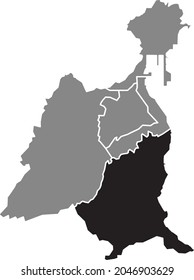 Black location map of the Vegueta, Cono Sur y Tafira district inside gray urban districts map of the Spanish regional capital city of Las Palmas, Spain