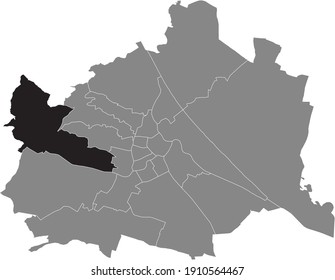 Black location map of Viennese Penzing district inside gray map of Vienna, Austria
