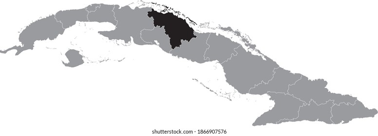 Black location map of Villa Clara province inside gray map of Cuba