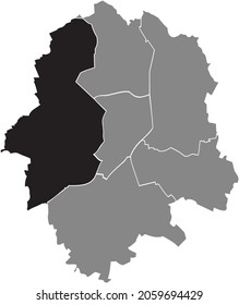 Black Location Map Of The West District Inside Gray Urban Districts Map Of The German Regional Capital City Of Münster-Muenster, Germany