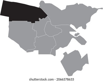 Black location map of the Westpoort (West Port) district inside gray urban districts map of the Dutch capital city of Amsterdam, Netherlands