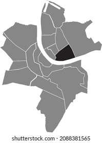 Schwarze Standortkarte des Wettstein District in grauen Stadtvierteln Karte der Schweizer Landeshauptstadt Basel, Schweiz