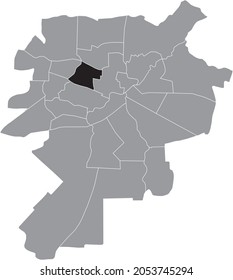 Black location map of the Wieniawa district inside gray urban districts map of the Polish regional capital city of Lublin, Poland