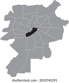 Black location map of the Za Cukrownią district inside gray urban districts map of the Polish regional capital city of Lublin, Poland