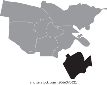 Black location map of the Zuidoost (Southeast) district inside gray urban districts map of the Dutch capital city of Amsterdam, Netherlands