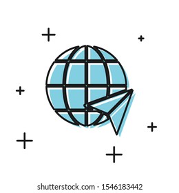 Black Location on the globe icon isolated on white background. World or Earth sign.  Vector Illustration
