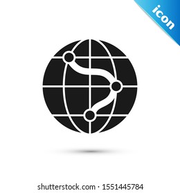 Black Location on the globe icon isolated on white background. World or Earth sign.  Vector Illustration