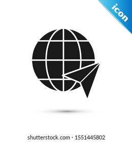 Black Location on the globe icon isolated on white background. World or Earth sign.  Vector Illustration