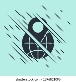 Black Location on the globe icon isolated on green background. World or Earth sign. Glitch style. Vector Illustration