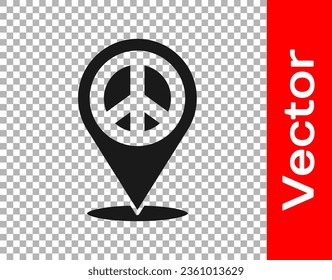 Black Location peace icon isolated on transparent background. Hippie symbol of peace.  Vector