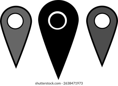 Black location pin highlighted among grey map pins.