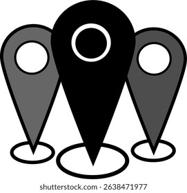 Black location pin highlighted among grey map pins.