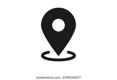 Black Location Pin Icon with Circular Base Vector Illustration
