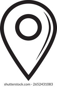 Black location pin icon with a circular center isolated on transparent background	