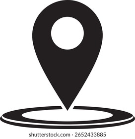 Black location pin icon with concentric circles isolated on transparent background	