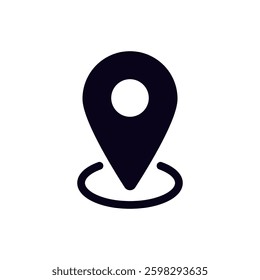 Black location pin icon featuring a central circle and a base. used for marking spots on maps.