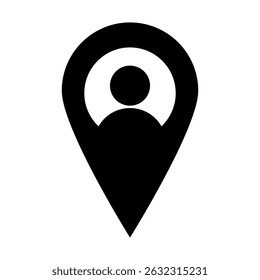 Black location pin icon with person symbol inside representing user position or GPS locator