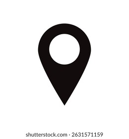 Black location pin icon vector flat design.