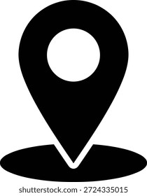 Ilustración vectorial negra del icono del perno de la ubicación con el agujero circular y la base de la sombra, ideal para los mapas, la navegación, y las interfaces de GPS