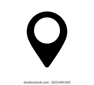 Black location pin symbolizing navigation and direction in digital maps. Marker, Destination Symbol, Pointer, Position sign. Flat style, GPS location symbol vector design and illustration.

