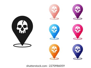 Black Location pirate icon isolated on white background. Set icons colorful. Vector