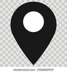 Punto de ubicación negro con punto blanco. Icono de mapa de Locación sobre fondo a cuadros. pin de Locación