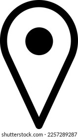 Pin de puntero de ubicación negra o Icono de signo de marcador aquí. Imagen vectorial.