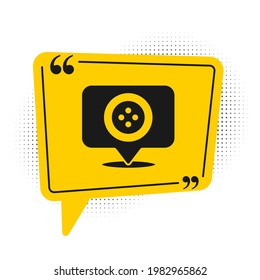 Black Location tailor shop icon isolated on white background. Yellow speech bubble symbol. Vector Illustration