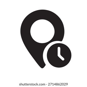 Schwarzes Standort- und Zeitsymbol für Planung und Navigation.
