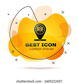 Black Location and tree icon isolated on white background. Abstract banner with liquid shapes. Vector Illustration