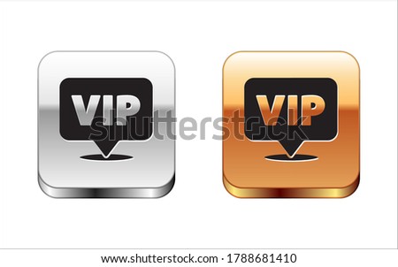Black Location Vip icon isolated on white background. Silver-gold square button. Vector