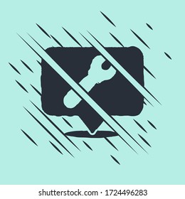 Schwarze Position mit einem Schraubenschlüssel auf grünem Hintergrund isoliert. Anpassung, Service, Einstellung, Wartung, Reparatur, Reparatur. Glitch-Stil. Vector Illustration