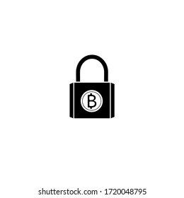 Black Lock with bitcoin icon isolated on white background. Cryptocurrency mining, blockchain technology, security, protect, digital money. Vector Illustration