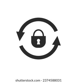 Black lock with circular arrows. Website update with reboot and secure web system with secure vector sync password control