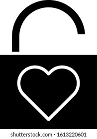 Black Lock and heart icon isolated on white background. Locked Heart. Love symbol and keyhole sign. Valentines day symbol.  Vector Illustration