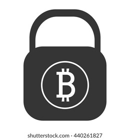 black lock icon with bitcoin signal and circle over isolated background,vector illustration