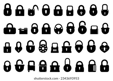 Black lock icon collection. Set of black lock icons. Vintage lock shape collection