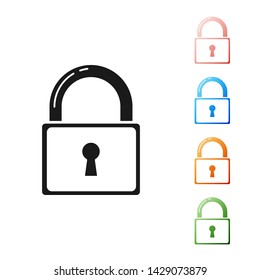 Black Lock icon isolated on white background. Padlock sign. Security, safety, protection, privacy concept. Set icons colorful. Vector Illustration